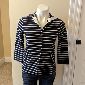 J. Crew navy blue and white button down hooded top size XS